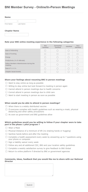 BNI Member Survey Form Template