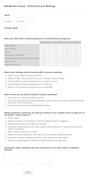 BNI Member Survey Form Template