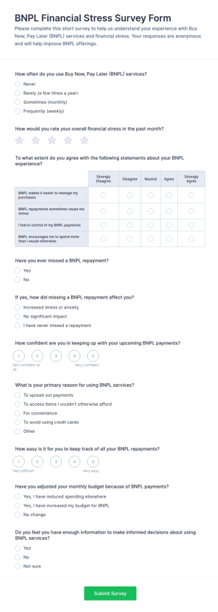 BNPL Financial Stress Survey Form Template
