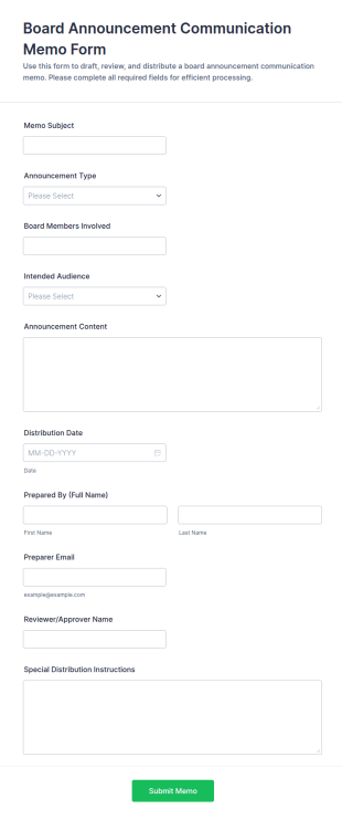 Board Announcement Communication Memo Form Template