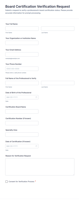 Board Certification Verification Request Form Template