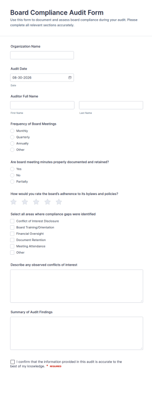 Board Compliance Audit Form Template