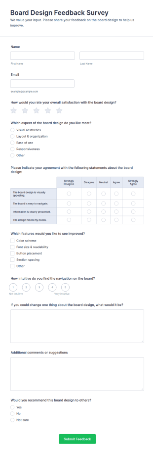 Board Design Feedback Survey Form Template
