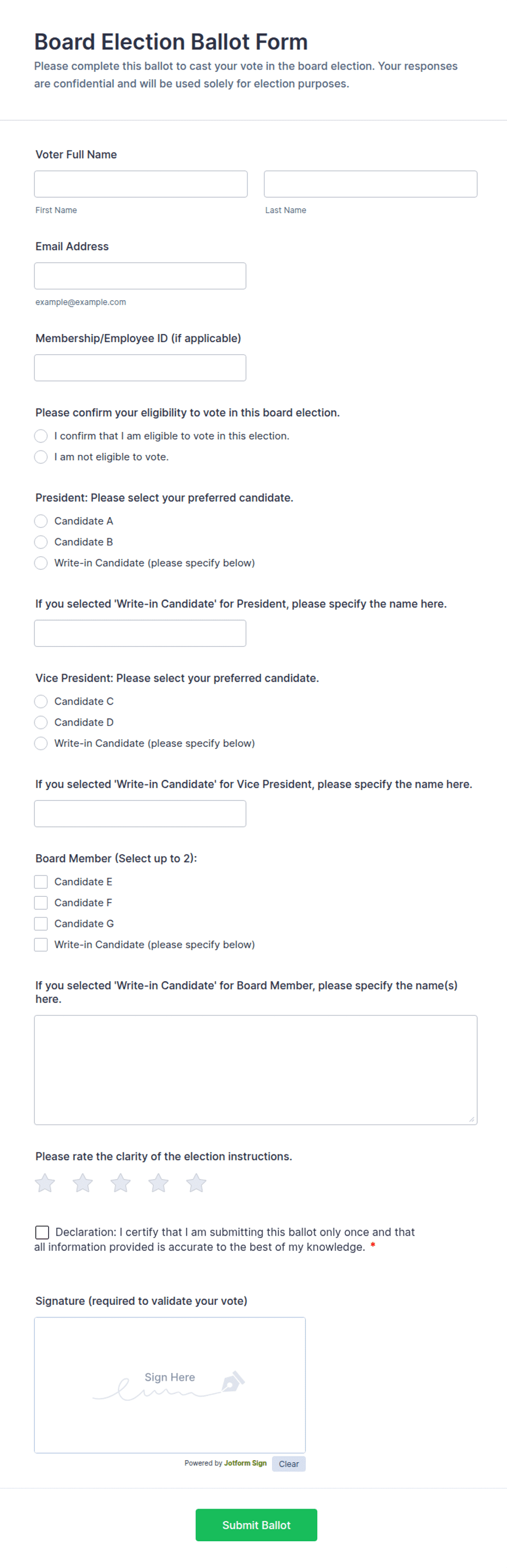 Board Election Ballot Form Template | Jotform