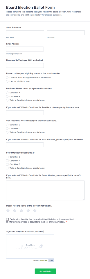Board Election Ballot Form Template