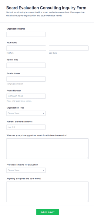 Board Evaluation Consulting Inquiry Form Template