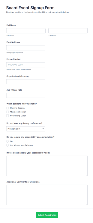 Board Event Signup Form Template