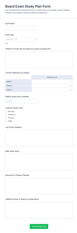 Board Exam Study Plan Form Template