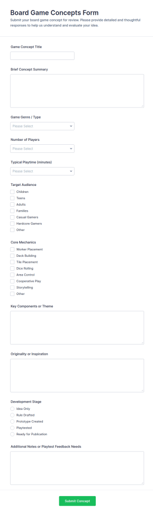 Board Game Concepts Form Template