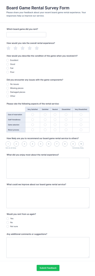 Board Game Rental Survey Form Template