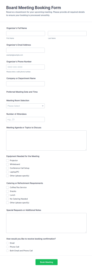 Board Meeting Booking Form Template