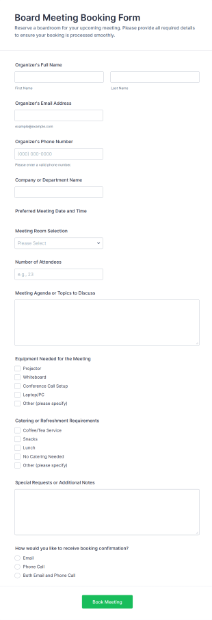 Board Meeting Booking Form Template