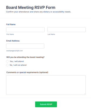 Board Meeting RSVP Form Template