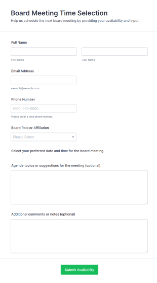 Board Meeting Time Selection Form Template