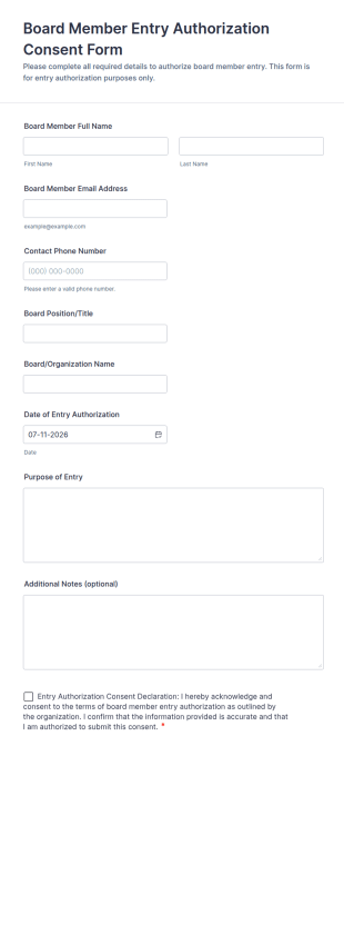 Board Member Entry Authorization Consent Form Template