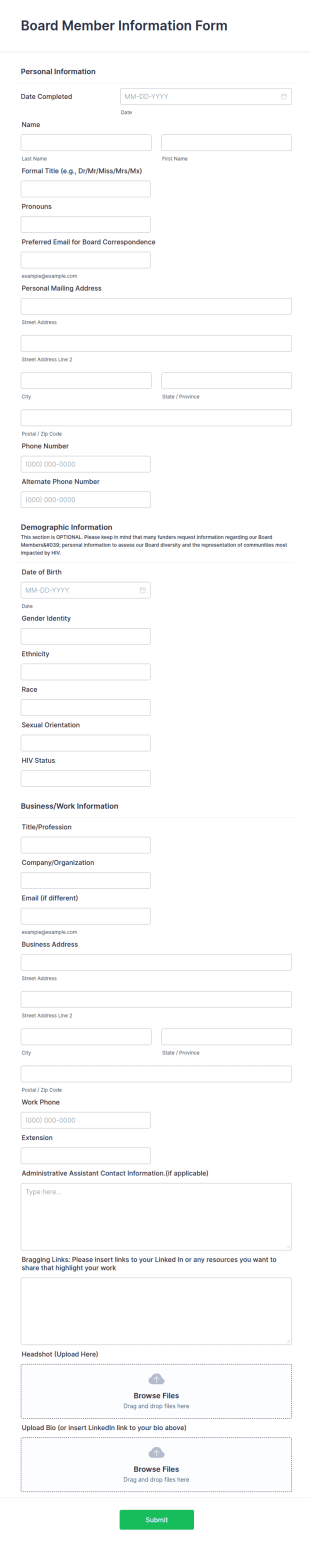 Board Member Information Form Template