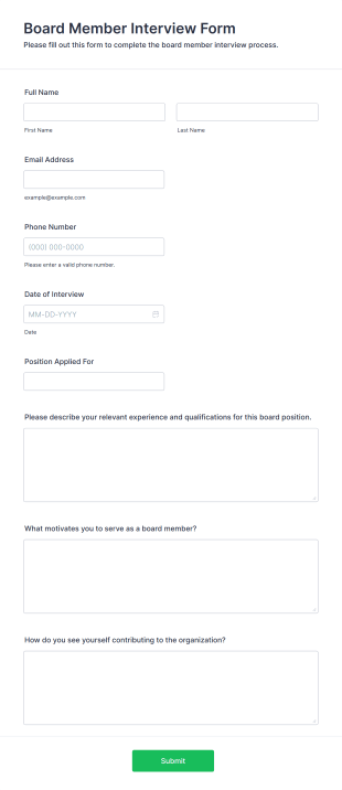Board Member Interview Form Form Template