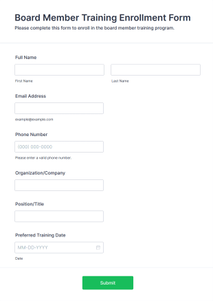 Board Member Training Enrollment Form Template