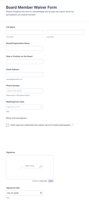 Board Member Waiver Form Template