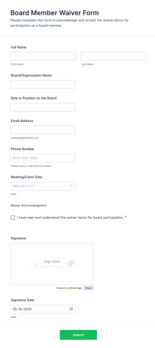 Board Member Waiver Form Template