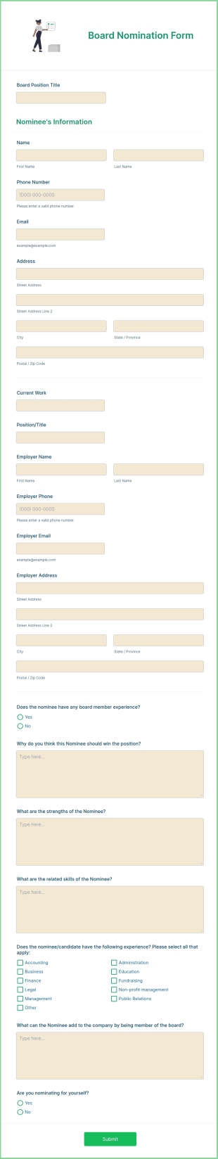 Board Nomination Form Template