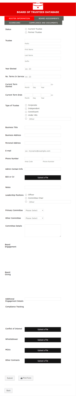 Board Of Trustees Database Entry Form Template