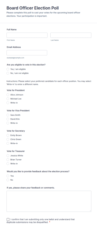 Board Officer Election Poll Form Template