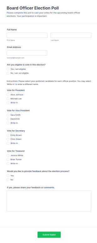 Board Officer Election Poll Form Template