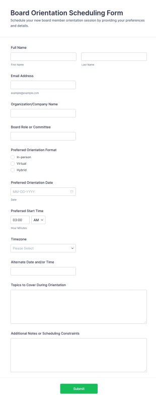 Board Orientation Scheduling Form Template