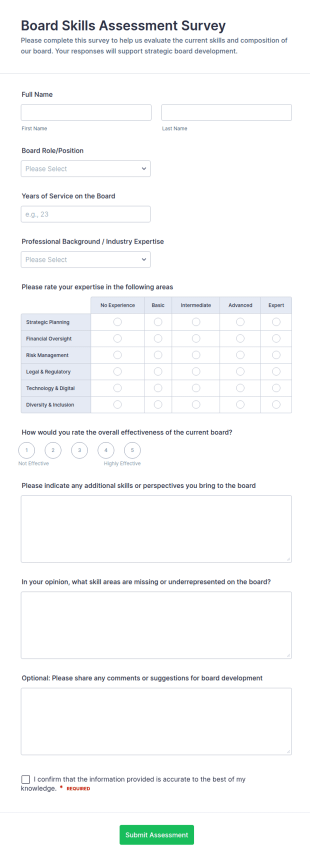 Board Skills Assessment Survey Form Template