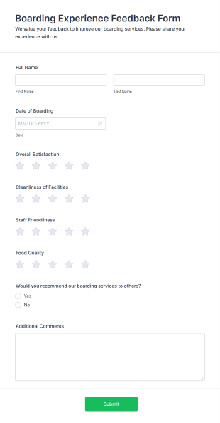 Boarding Experience Feedback Form Template