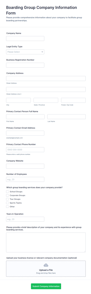 Boarding Group Company Information Form Template