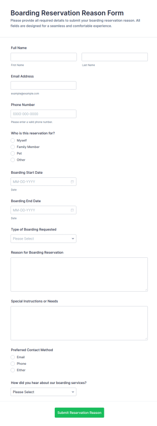 Boarding Reservation Reason Form Template