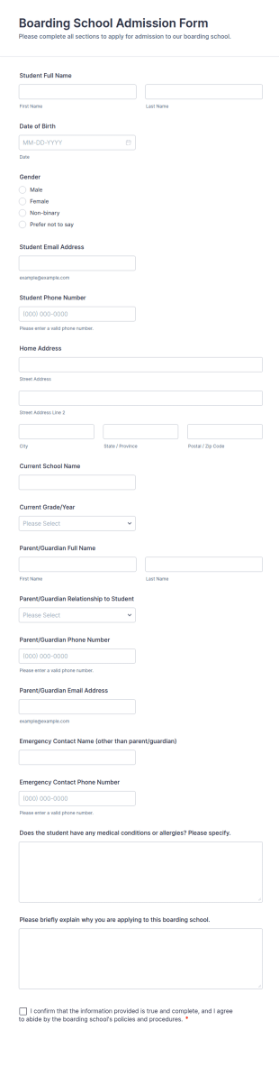 Boarding School Admission Form Template