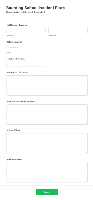 Boarding School Incident Form Template
