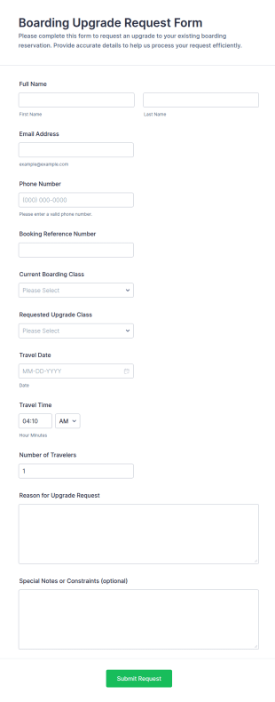 Boarding Upgrade Request Form Template