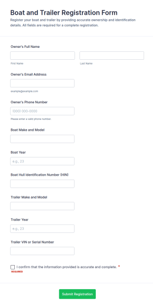 Boat And Trailer Registration Form Template