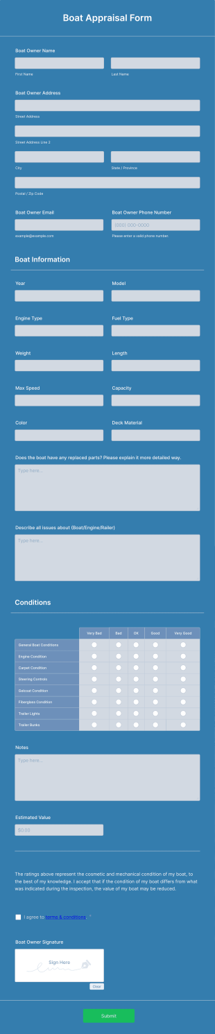 Boat Appraisal Form Template