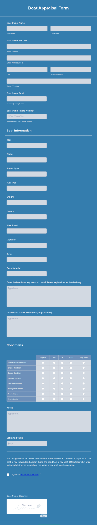 Boat Appraisal Form Template