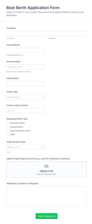 Boat Berth Application Form Form Template