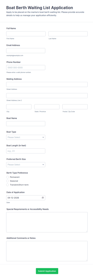 Boat Berth Waiting List Form Template