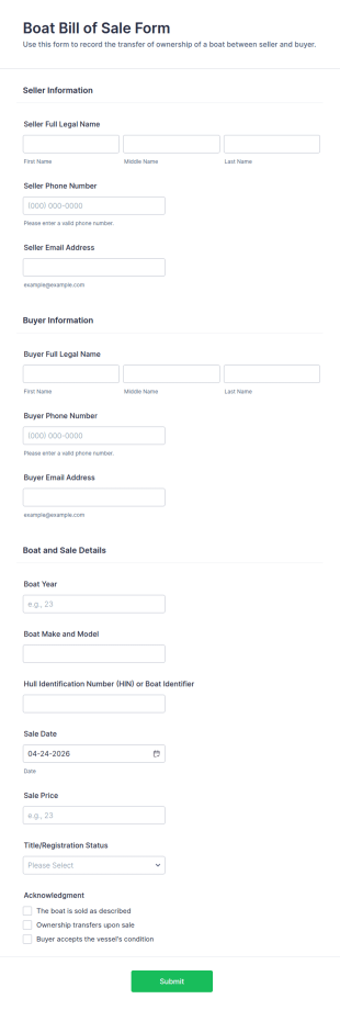 Boat Bill Of Sale Form Template