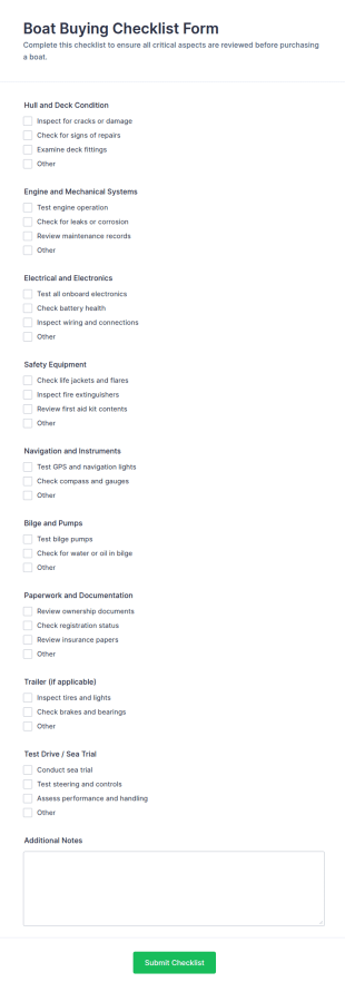Boat Buying Checklist Form Template