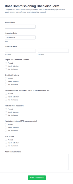 Boat Commissioning Checklist Form Template