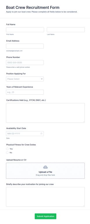 Boat Crew Recruitment Form Template