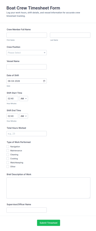 Boat Crew Timesheet Form Template