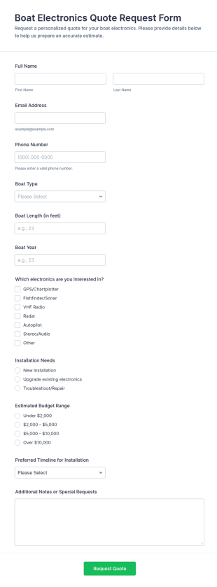 Boat Electronics Quote Request Form Template