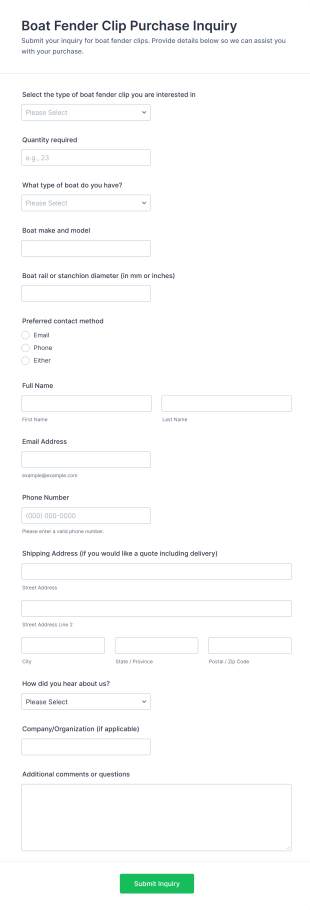 Boat Fender Clip Purchase Inquiry Form Template