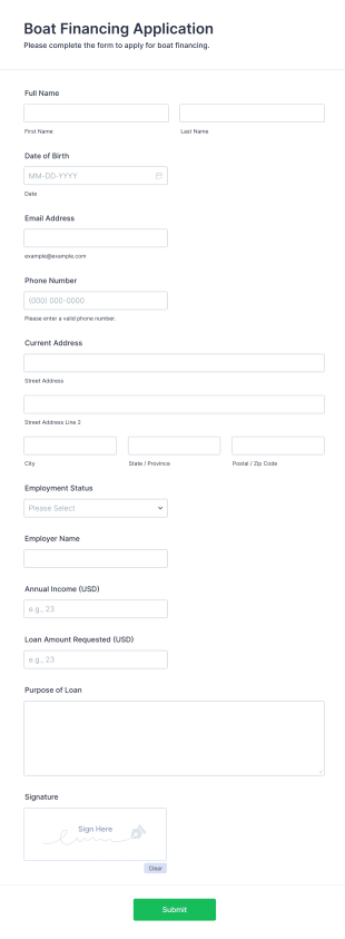 Boat Financing Application Form Form Template