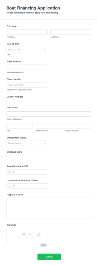 Boat Financing Application Form Template
